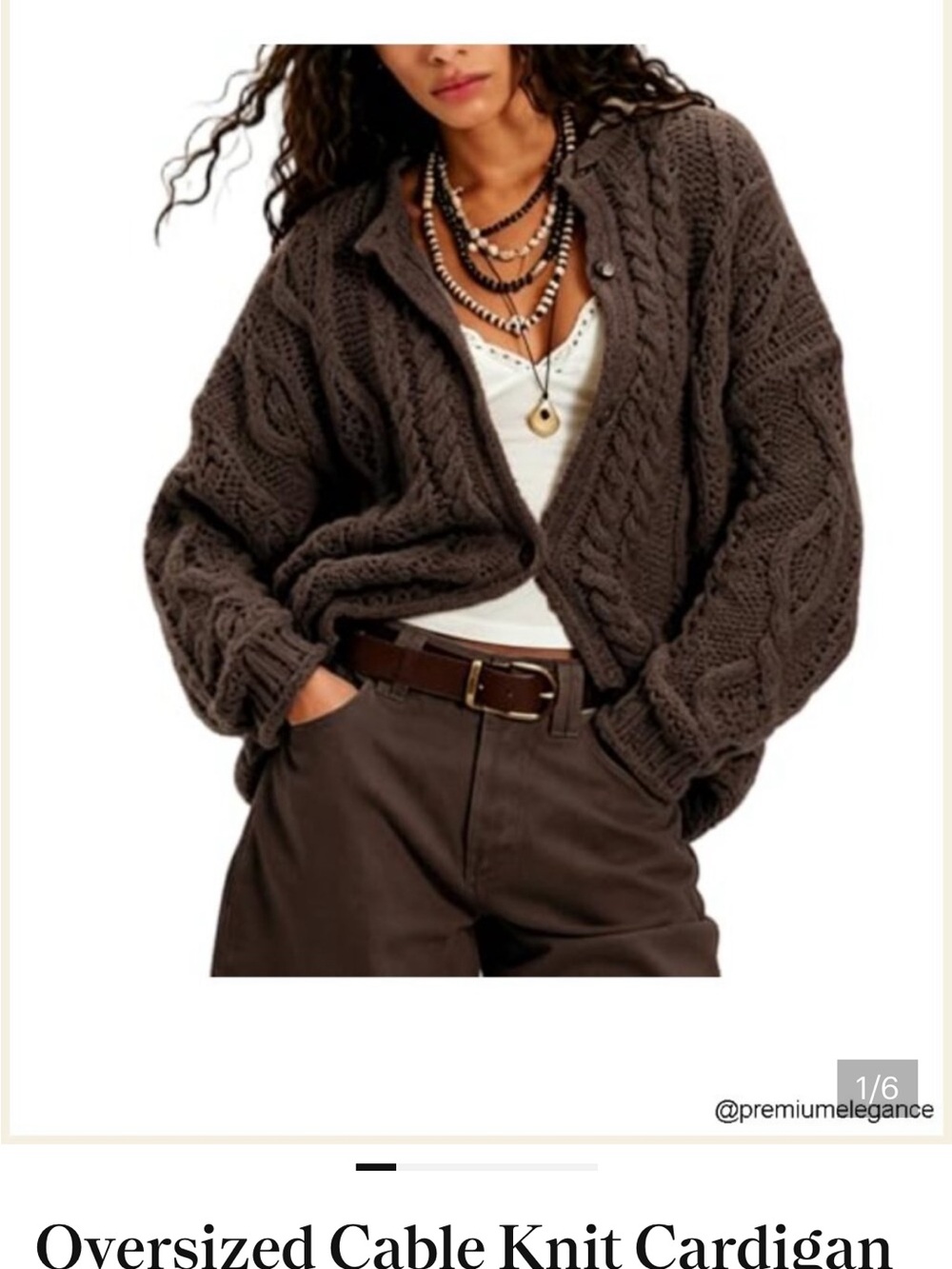 Quince Oversized Cable Knit Cardigan in Chocolate Brown
